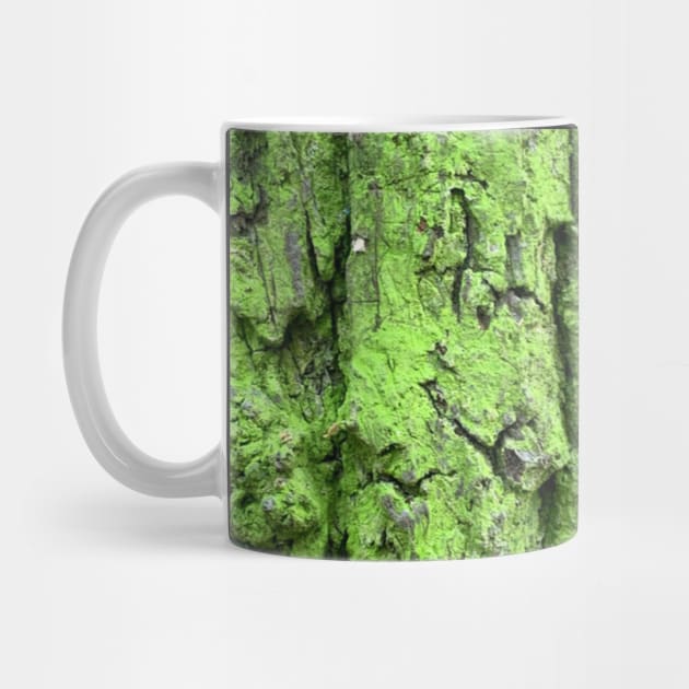 Verdant, moss green tree bark, Mug, Wall Art by DeniseMorgan